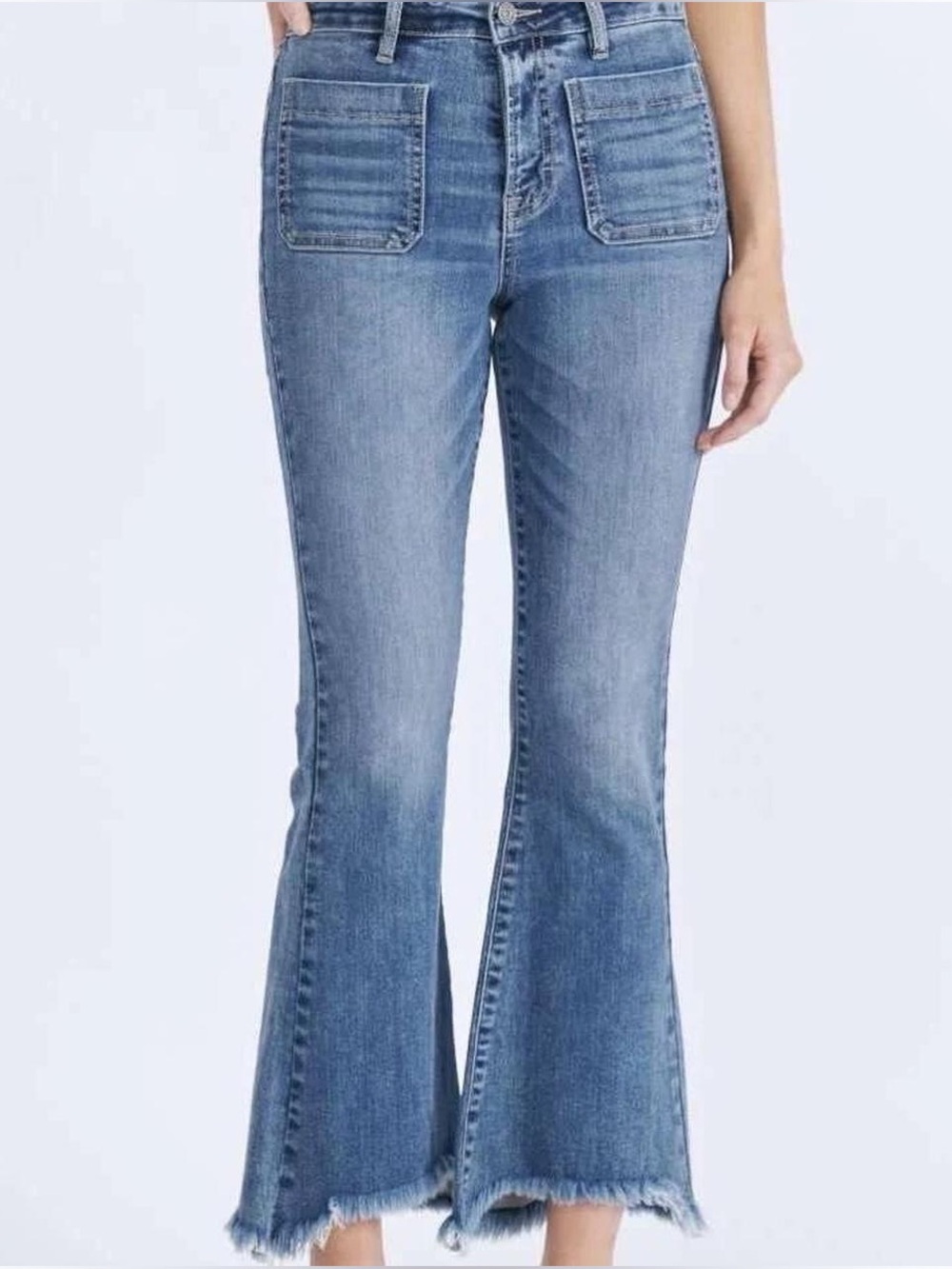 Hidden “Happi” Patch Pocket Flare Jeans